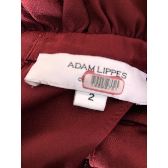 Adam Lippes Charmeuse Dress Ruffle Neck Burgundy 2 - Picture 11 of 13